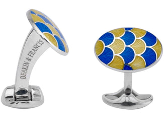 Deakin & Francis Cufflinks Sterling Silver Bright Yellow Royal Blue Enamel L0683S1002