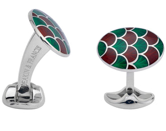 Deakin & Francis Cufflinks Sterling Silver Bright Green Maroon Red Enamel L0683S1308