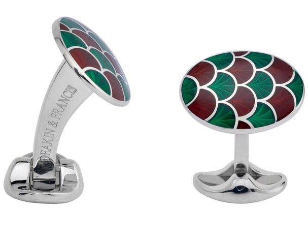 Deakin & Francis Cufflinks Sterling Silver Bright Green Maroon Red Enamel L0683S1308