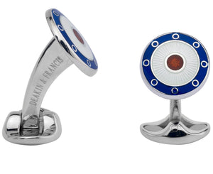 Deakin & Francis Cufflinks Sterling Silver Round Navy Blue Clear Red Enamel L0790S011608