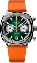 Duckworth Prestex Watch Chronograph 42 Green Sunburst Orange Rubber Limited Edition D550-04-OR