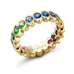 Faberge Colours of Love Cosmic Curve 18ct Yellow Gold Rainbow Multicoloured Gemstone Eternity Ring 1513RG3021
