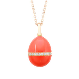 Faberge Essence 18ct Rose Gold Neon Orange Egg Pendant with Diamond Belt, 3377