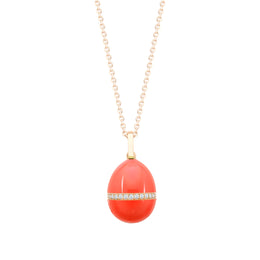 Faberge Essence 18ct Rose Gold Neon Orange Egg Pendant with Diamond Belt, 3377_2