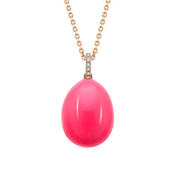 Faberge Essence 18ct Rose Gold Neon Pink Egg Pendant with Diamond Bail, 3111