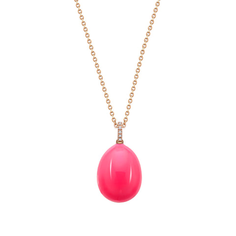 Faberge Essence 18ct Rose Gold Neon Pink Egg Pendant with Diamond Bail, 3111_2