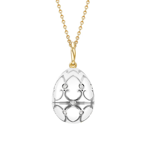 Faberge Heritage 18ct Gold White Enamel Locket with Seal Surprise