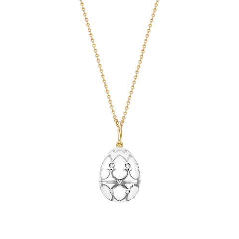 Faberge Heritage 18ct Gold White Enamel Locket with Seal Surprise