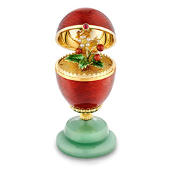 Faberge Heritage 18ct Yellow Gold Red Guilloche Enamel Limited Edition Egg Objet with Wild Strawberry Surprise 1921DA3187.