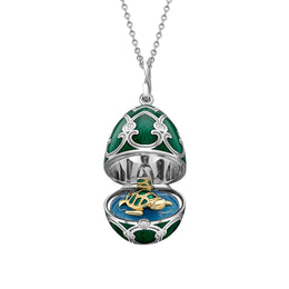 Faberge Heritage White Gold Green Guilloche Enamel Locket with Turtle Surprise 1540FP3353