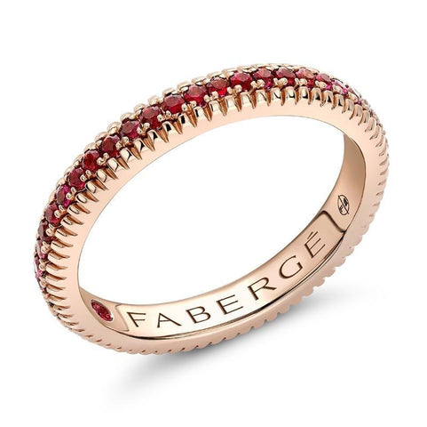 Faberge Colours of Love 18ct Rose Gold Ruby Fluted Band Ring