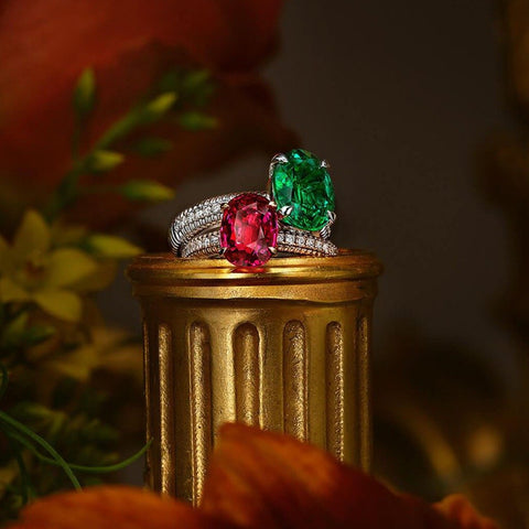 Faberge Colours of Love 18ct Yellow Gold Emerald Diamond Fluted Ring