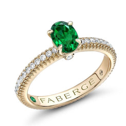 Faberge Colours of Love 18ct Yellow Gold Emerald Diamond Fluted Ring 2490