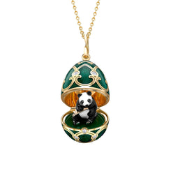 Faberge Tsarskoye Selo Yellow White Rose Gold Green Enamel Locket with Panda Surprise 1151FP3172