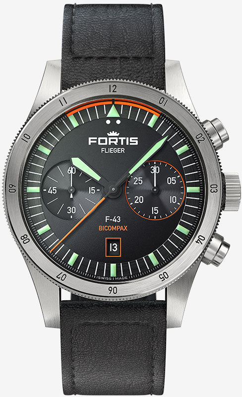 Fortis Flieger F-43 Bicompax On Aviator Strap Watch F4240005 Watch