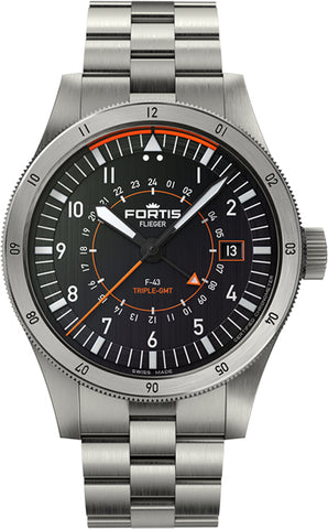 Fortis Watch Flieger F-43 Triple GMT On Block Bracelet F.426.0000