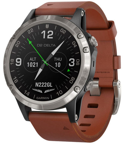 Garmin Watch D2 Delta Aviator Watch Brown Leather Band 010-01988-31