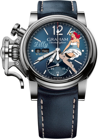 Graham Watch Chronofighter Vintage Nose Art Lilly Limited Edition 2CVAS.U05A.BLUE LEATHER