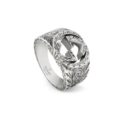 Gucci Interlocking G Sterling Silver Engraved Ring YBC455302001