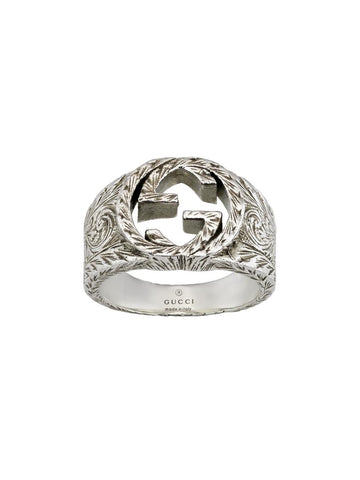 Gucci Interlocking Sterling Silver Engraved Ring D