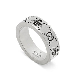Gucci GG Sterling Silver Engraved Bee 6mm Ring D