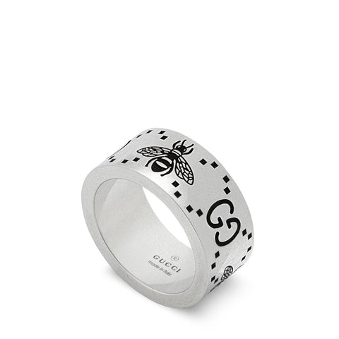 Gucci GG Sterling Silver Engraved Bee 9mm Ring D