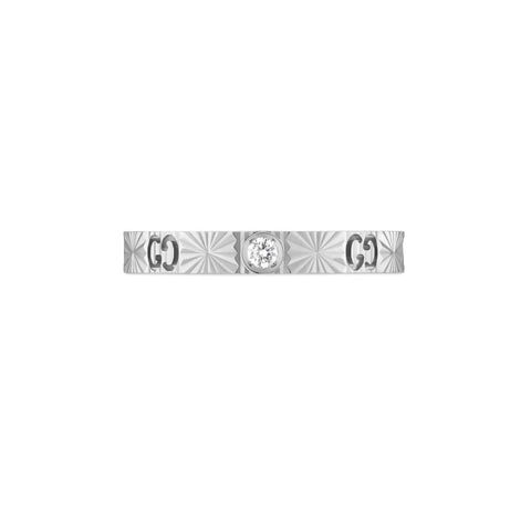 Gucci Icon 18ct White Gold Diamond Heart Band Ring D