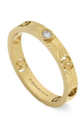 Gucci Icon 18ct Yellow Gold Diamond Heart Band Ring YBC727892002