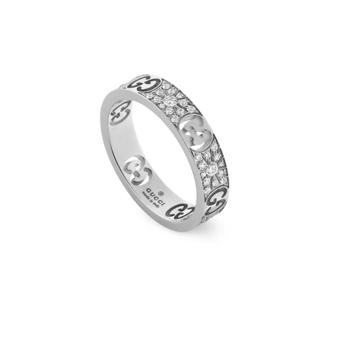 Gucci Icon 18ct White Gold Diamond Stardust Band Ring YBC729415002