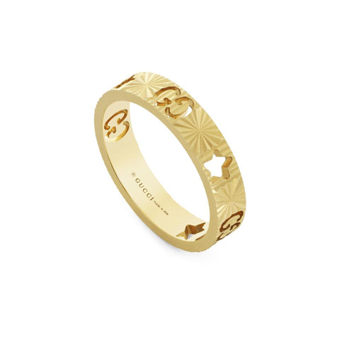 Gucci Icon 18ct Yellow Gold Star Band Ring YBC727729001