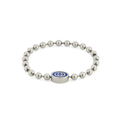 Gucci Interlocking G Boule Chain Sterling Silver Blue Enamel Bracelet YBA753437001