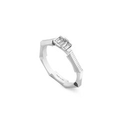 Gucci Link to Love 18ct White Gold Diamond Baguette Cut 3mm Ring YBC662457001