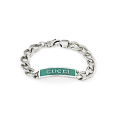 Gucci Logo Sterling Silver Turquoise Enamel Chain Bracelet YBA678712001