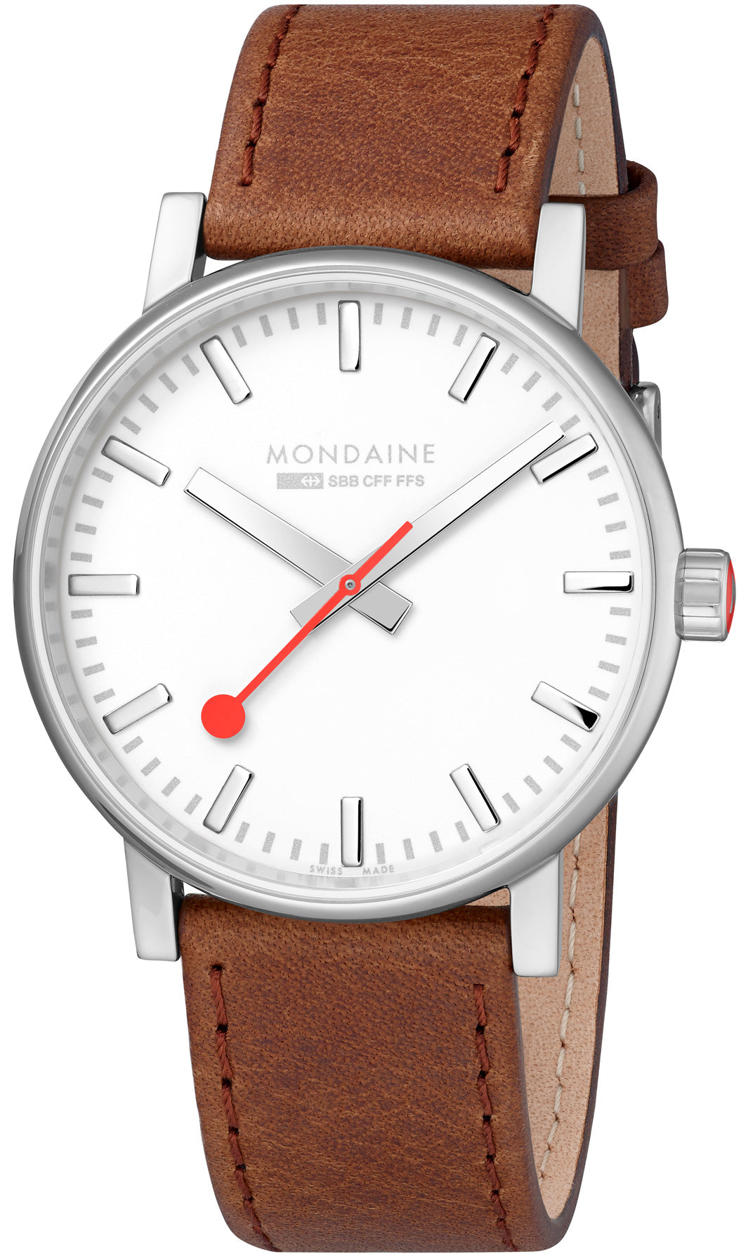 Mondaine Evo2 Orologio Da Uomo 40mm – Design Stazione Ferroviaria Svizzera, Oro E Pelle Marrone