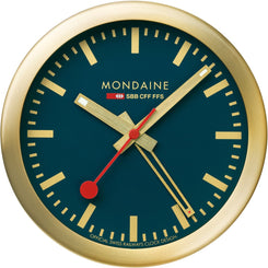 Mondaine Clock Wall & Table Alarm Blue Brushed Gold A997.MCAL.46SBG