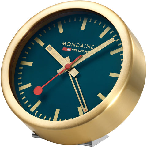Mondaine Clock Wall & Table Alarm Blue Brushed Gold