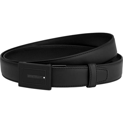 Montblanc Belt Rectangular Matt Leather And Black PVD Plate Buckle Black 123894