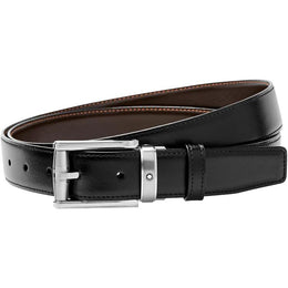 Montblanc Belt Rectangular Roll 3 Rings Motif Shiny And Mat Stainless Steel Pin Buckle Black Brown 114427