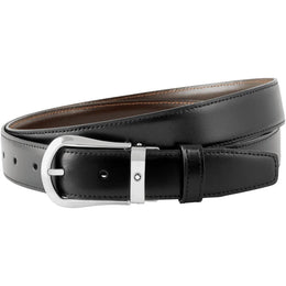 Montblanc Belt Rounded Trapeze Shiny Palladium Coated Pin Buckle Black Brown 118425
