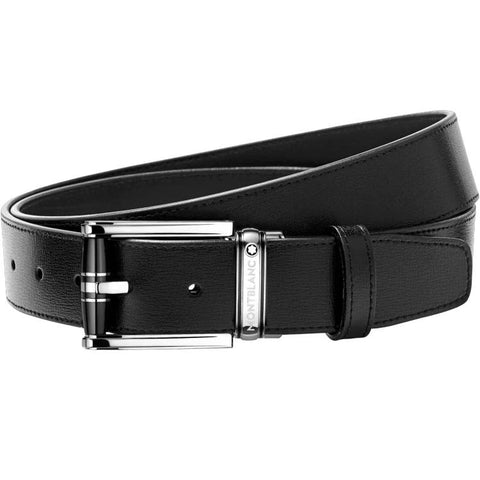 Montblanc Belt Rectangular Roll 3 Rings Motif Black Resin And Shiny Stainless Steel Pin Buckle Black Brown 114386