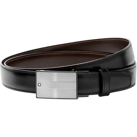 Montblanc Belt Rectangular Mat And Shiny Stainless Steel Roll Plate Buckle Black Brown 114385