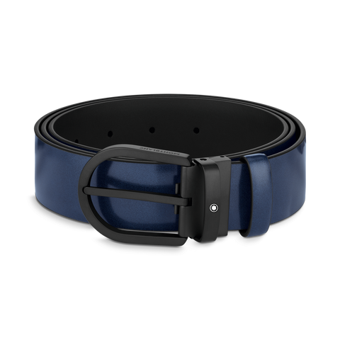 Montblanc Horseshoe Buckle Belt 35mm Blue Leather 129427.