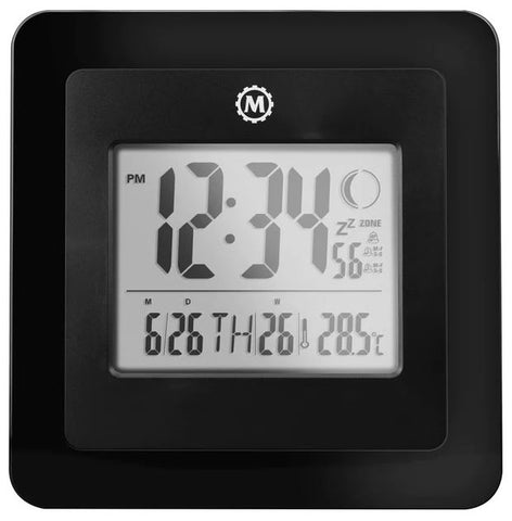 Marathon Clock Digital Wall Day Date Temperature Alarm & Moon Phase Black CL030049-BK-00-NA