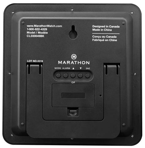 Marathon Clock Digital Wall Day Date Temperature Alarm & Moon Phase Black