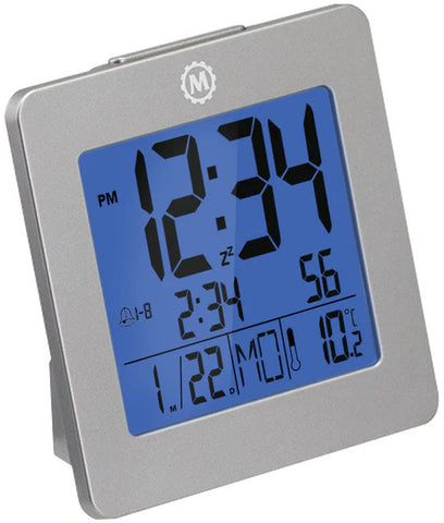 Marathon Clock Digital Desktop Day Date Temperature Alarm & Backlight Graphite Grey