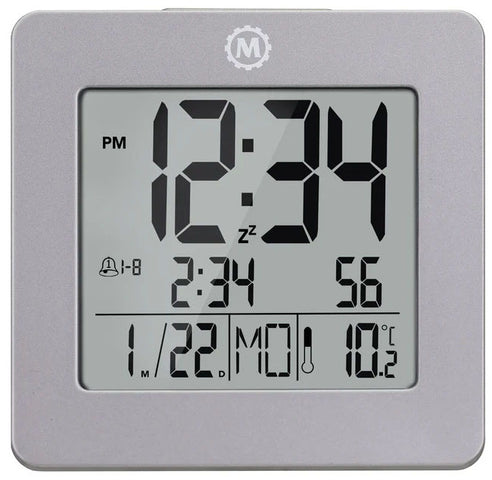 Marathon Clock Digital Desktop Day Date Temperature Alarm & Backlight Graphite Grey CL030050-GG-00-NA