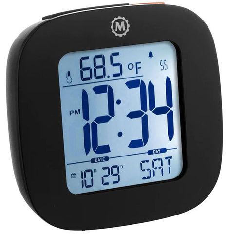 Marathon Clock Compact Alarm Temperature & Date Black CL030058-BK-00-NA