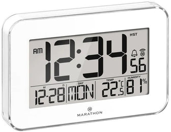 Marathon Clock Crystal Framed Atomic Wall Temperature & Humidty White CL030060-WH-00-EU1