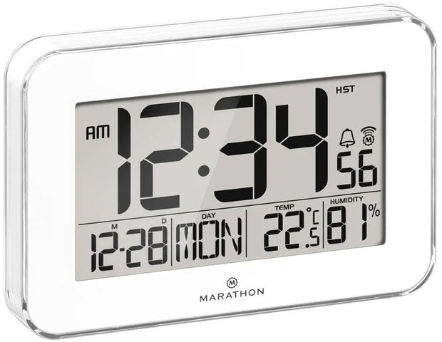 Marathon Clock Crystal Framed Atomic Wall Temperature & Humidty White CL030060-WH-00-EU1