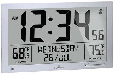 Marathon Clock Slim Atomic Full Calendar Indoor Outdoor Temperature Graphite Grey CL030066-GG-FD-EU1